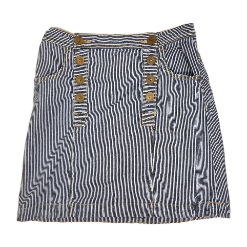 Pilcro Nautical Striped Denim Mini Skirt Blue White Railroad Anthropologie Sz 8